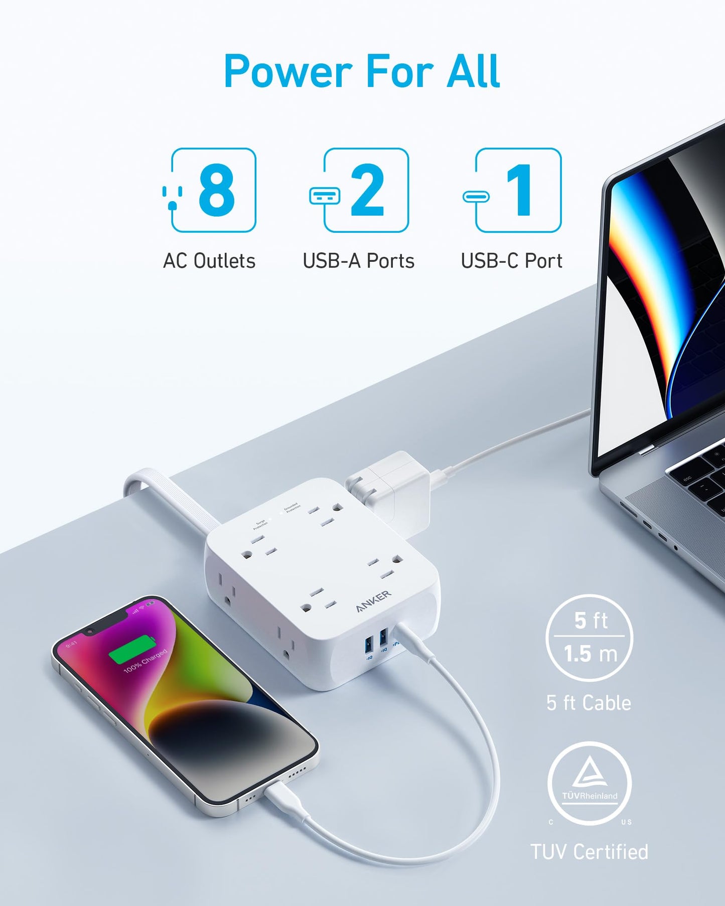 Anker <b>341</b> USB Power Strip and Anker MagGo Wireless Charger (Stand)