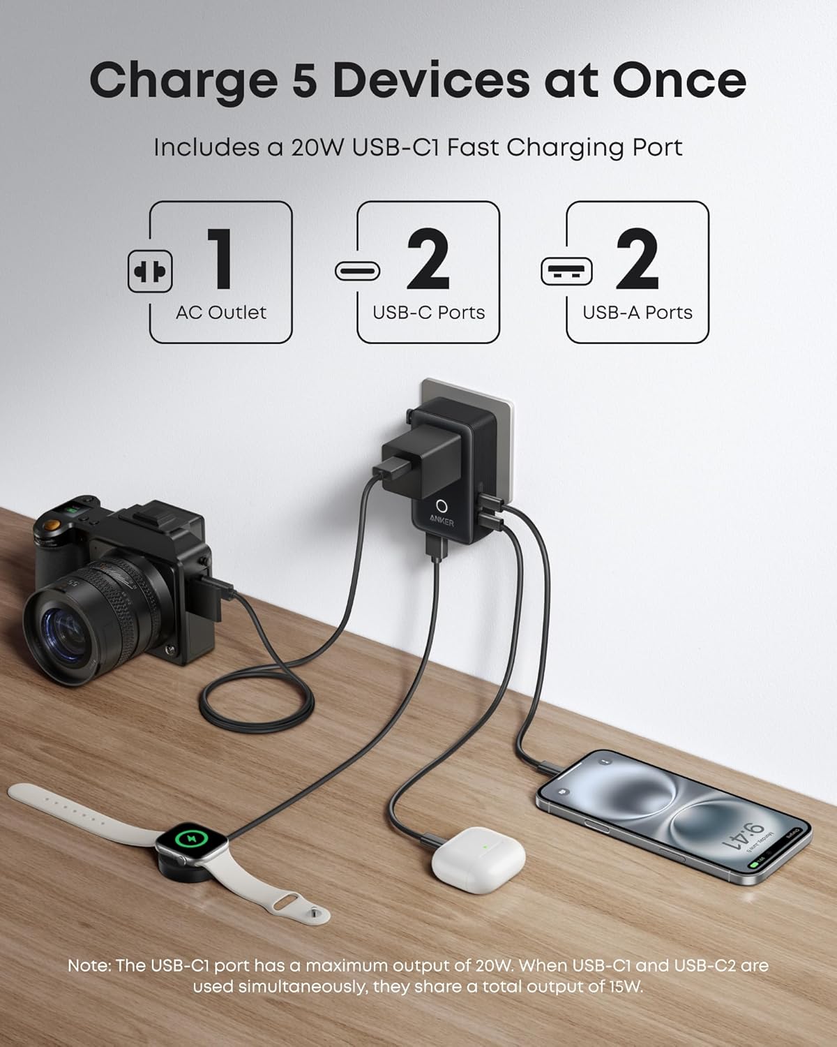Anker Nano Charger, Anker Nano Travel Adapter, and Anker USB-C to USB-C Cable*2