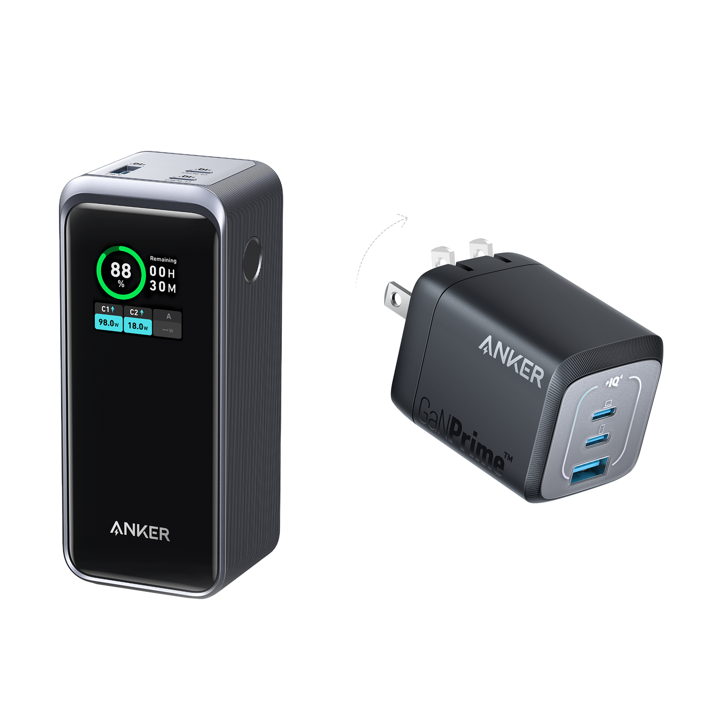 Anker Prime 20,000mAh Power Bank (200W) and 67W GaN Wall Charger (3 Ports)