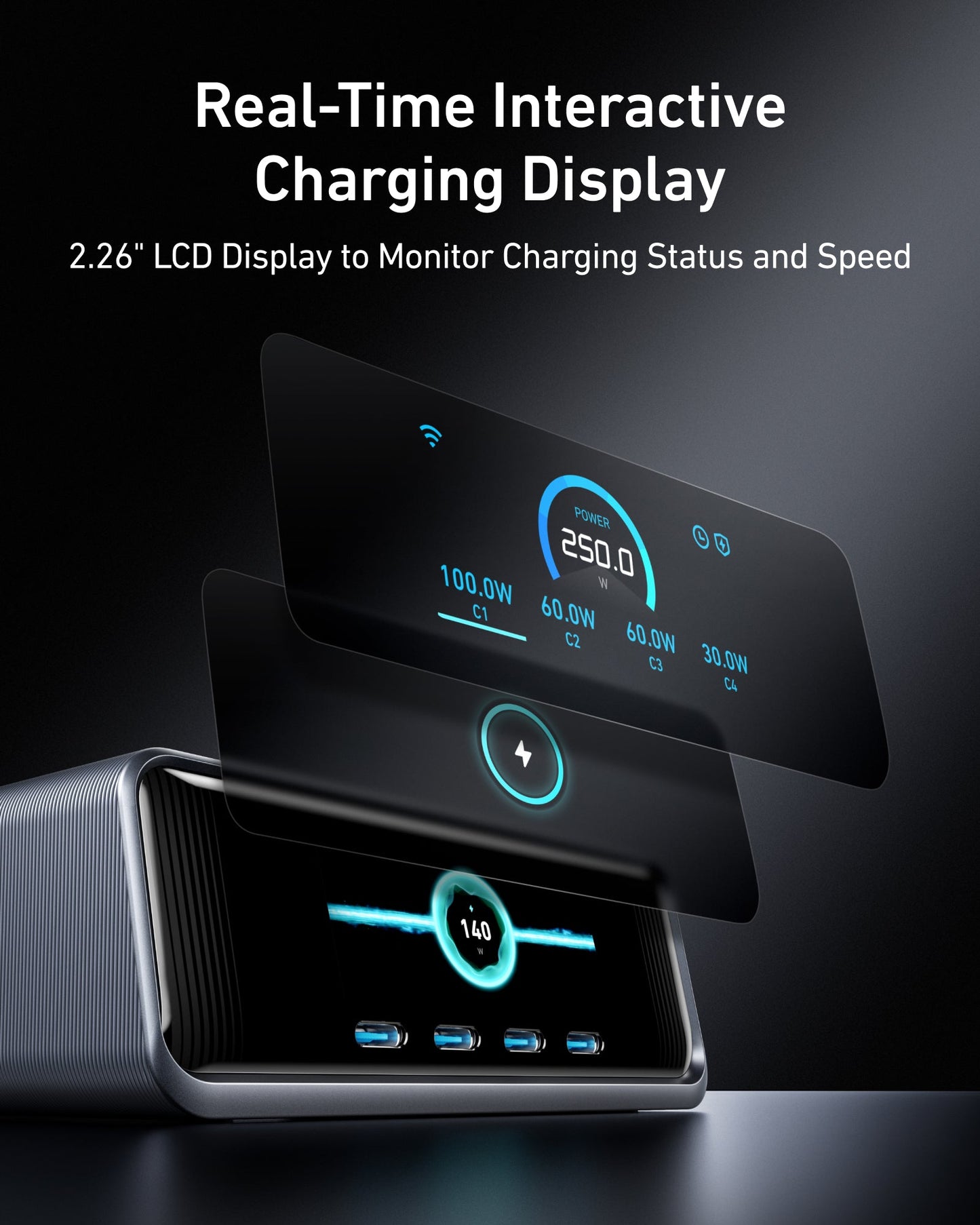 Anker Prime Charger (250W, 6 Ports, GaNPrime) with USB-C to USB-C Cable (240W)