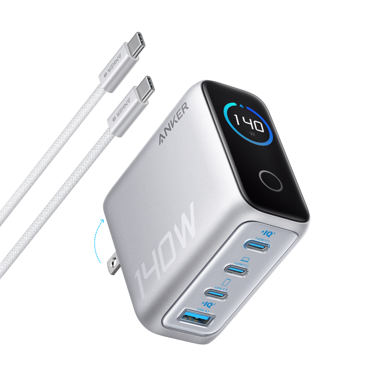 Anker Laptop Charger (140W, 4-Port, PD 3.1) with USB-C Cable