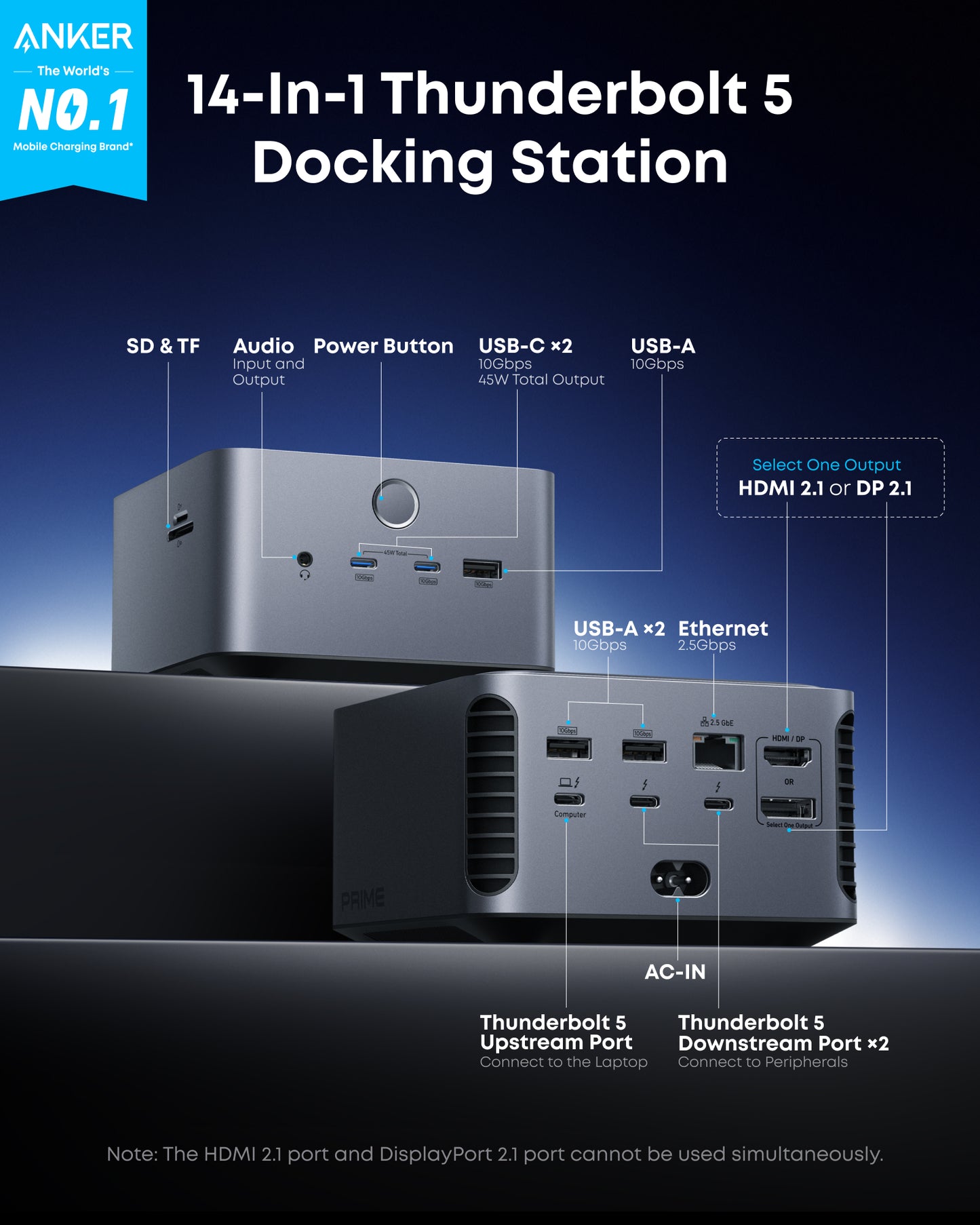 Anker Prime TB5 Docking Station (14-in-1, 8K, Thunderbolt 5 ) With Plus Member
