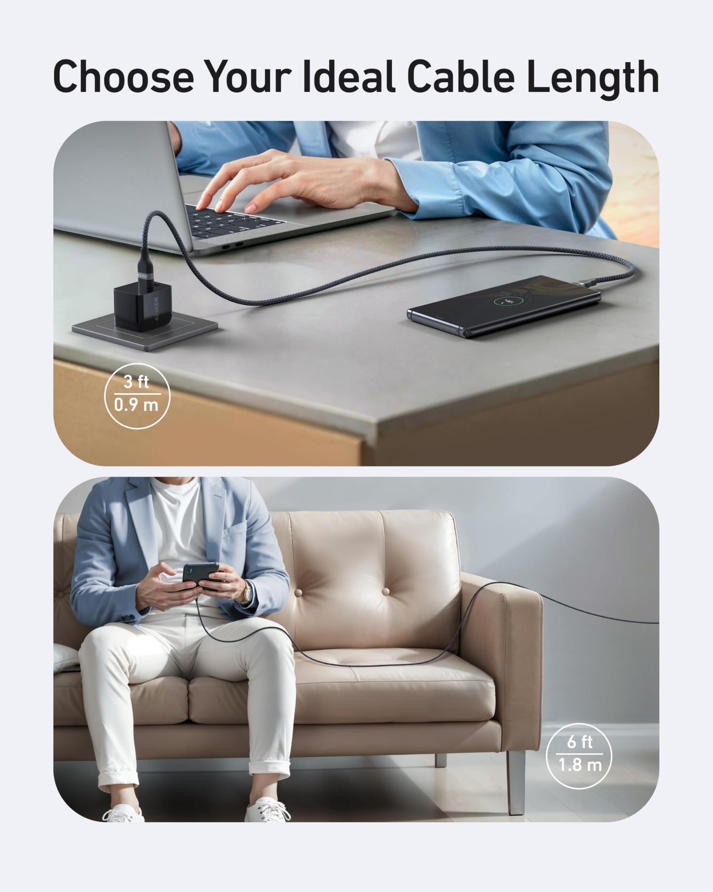 Anker USB-A to USB-C Cable (3 ft, Upcycled-Braided)