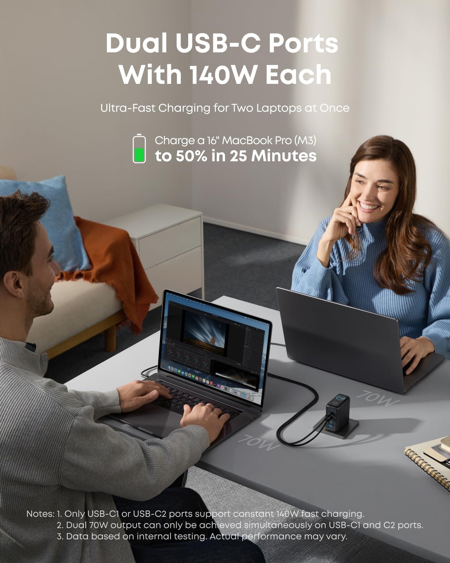 2-Pack Anker Laptop Charger (140W, 4-Port, PD 3.1) with 2-Pack USB-C Cable