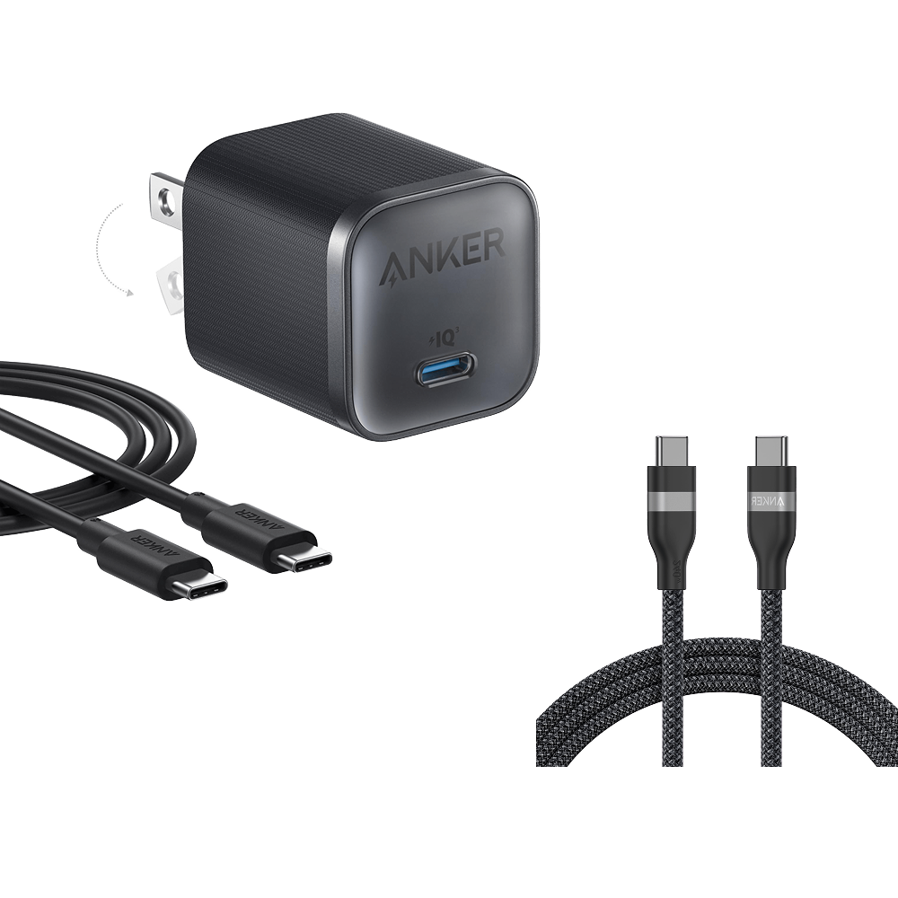 Anker Nano Charger (45W) with USB-C to USB-C Cable and Anker USB-C to USB-C Cable (6 ft, 240W, Upcycled-Braided)