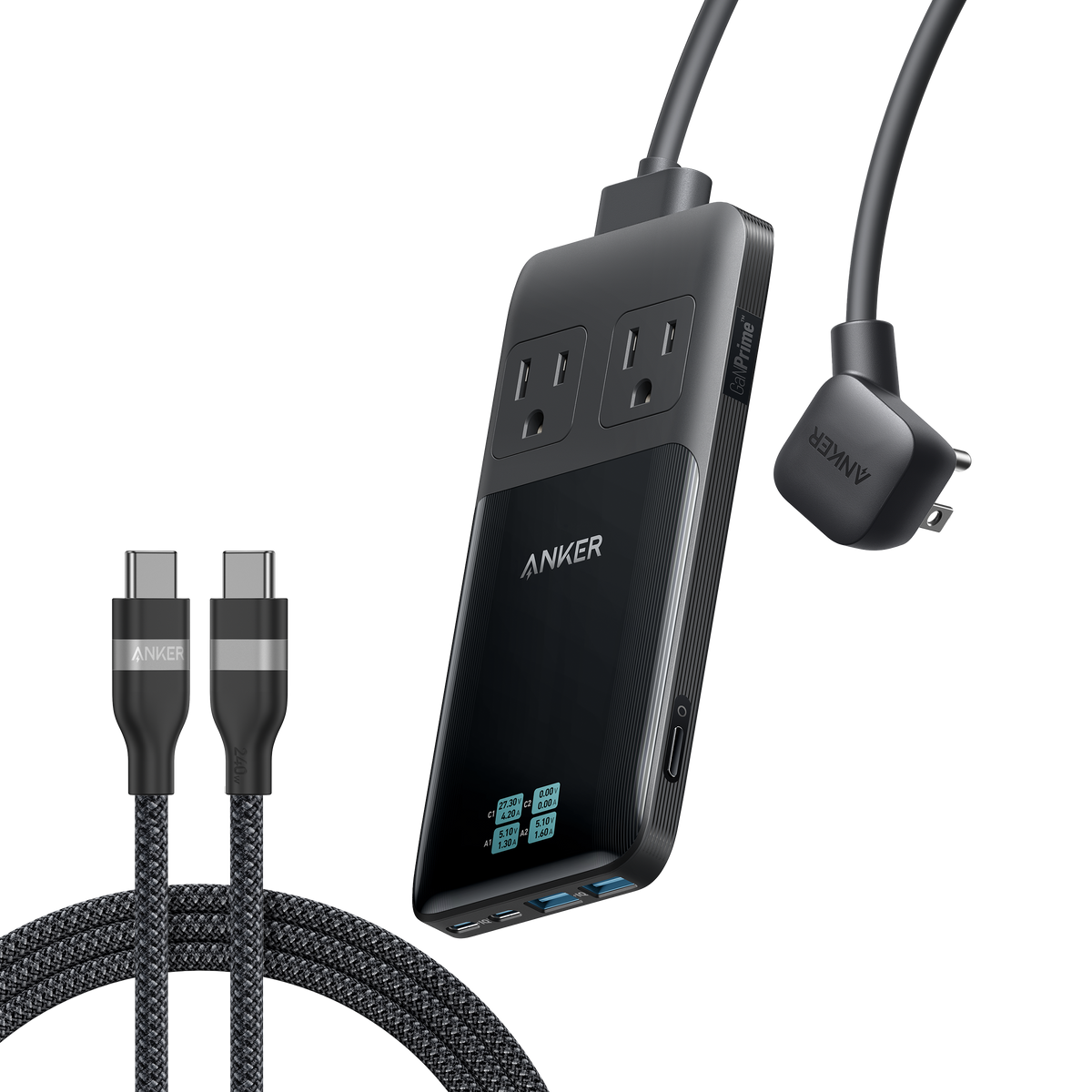 Anker Prime 6-in-1 Charging Station (140W) and USB-C to USB-C Cable (3 ft / 6 ft, 240W)