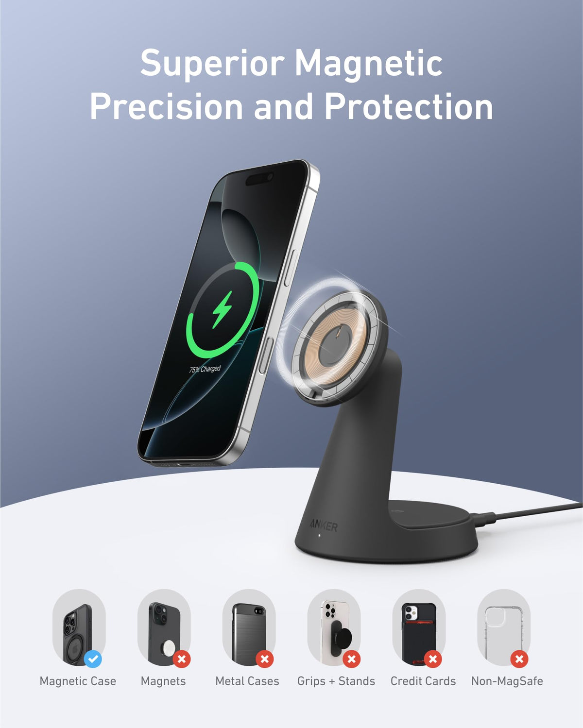 Anker MagGo Wireless Charger (2-in-1, Dock Stand) with USB-C Cable BOA