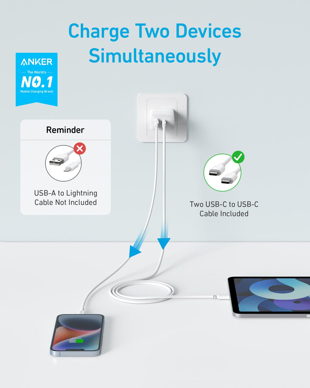 Refurbished Anker 20W Fast Wall Charger (2-Pack)