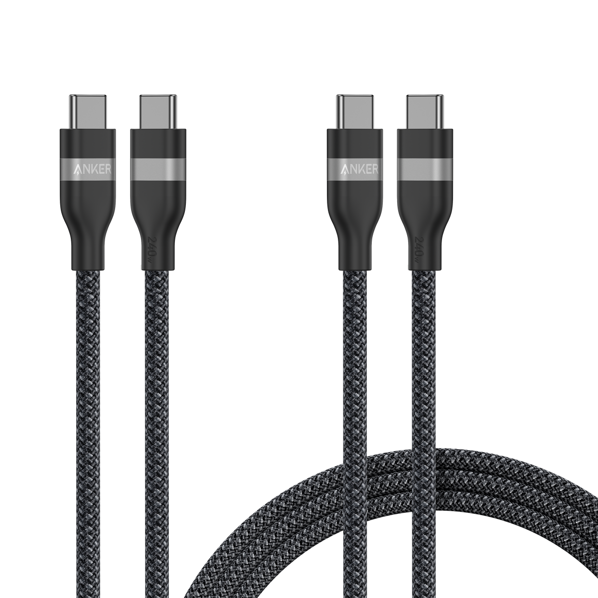 Anker USB-C to USB-C Cable (3 ft / 6 ft, 240W, Upcycled-Braided)(2-Pack)