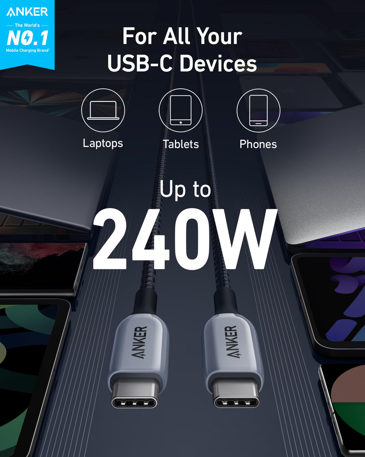 Anker &lt;b&gt;765&lt;/b&gt; USB-C to USB-C Cable (3 ft / 6 ft)