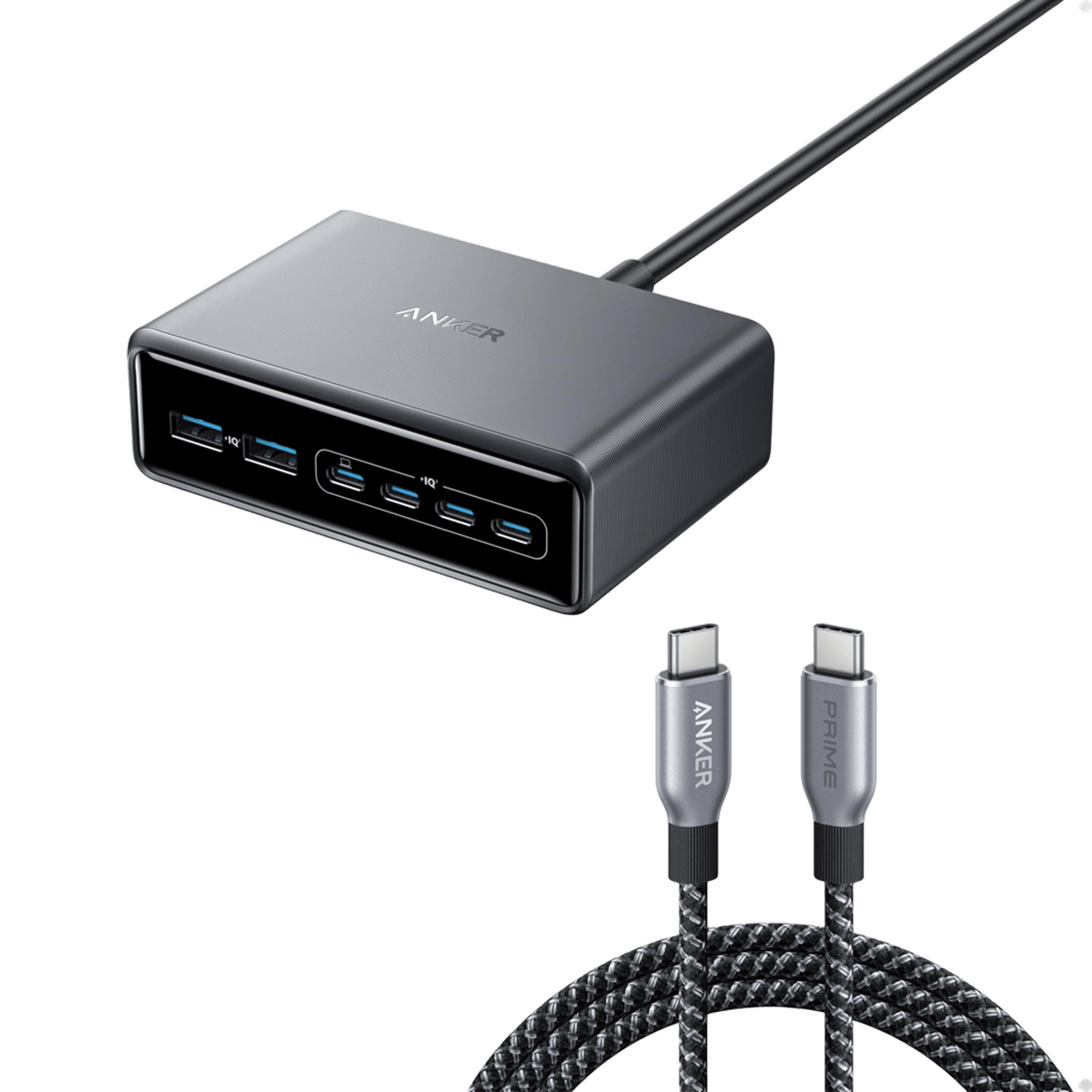 Anker Prime Charger (200W, 6 Ports, GaN)  and Anker Prime USB-C to USB-C Cable 240W