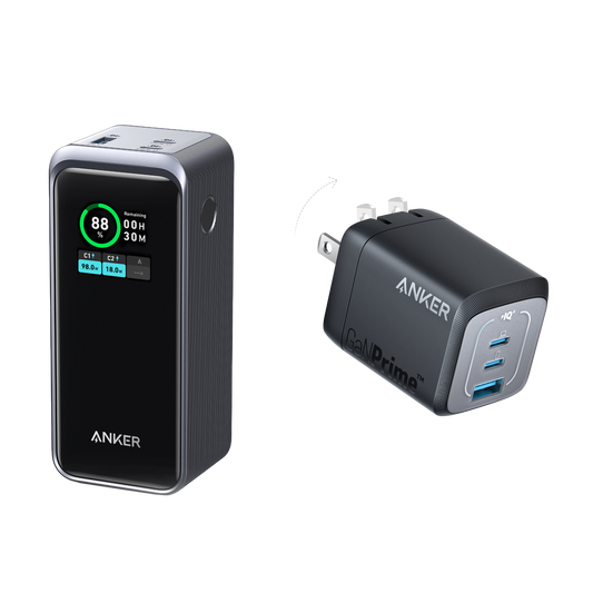 Anker Prime 20,000mAh Power Bank (200W) and 67W GaN Wall Charger (3 Ports)