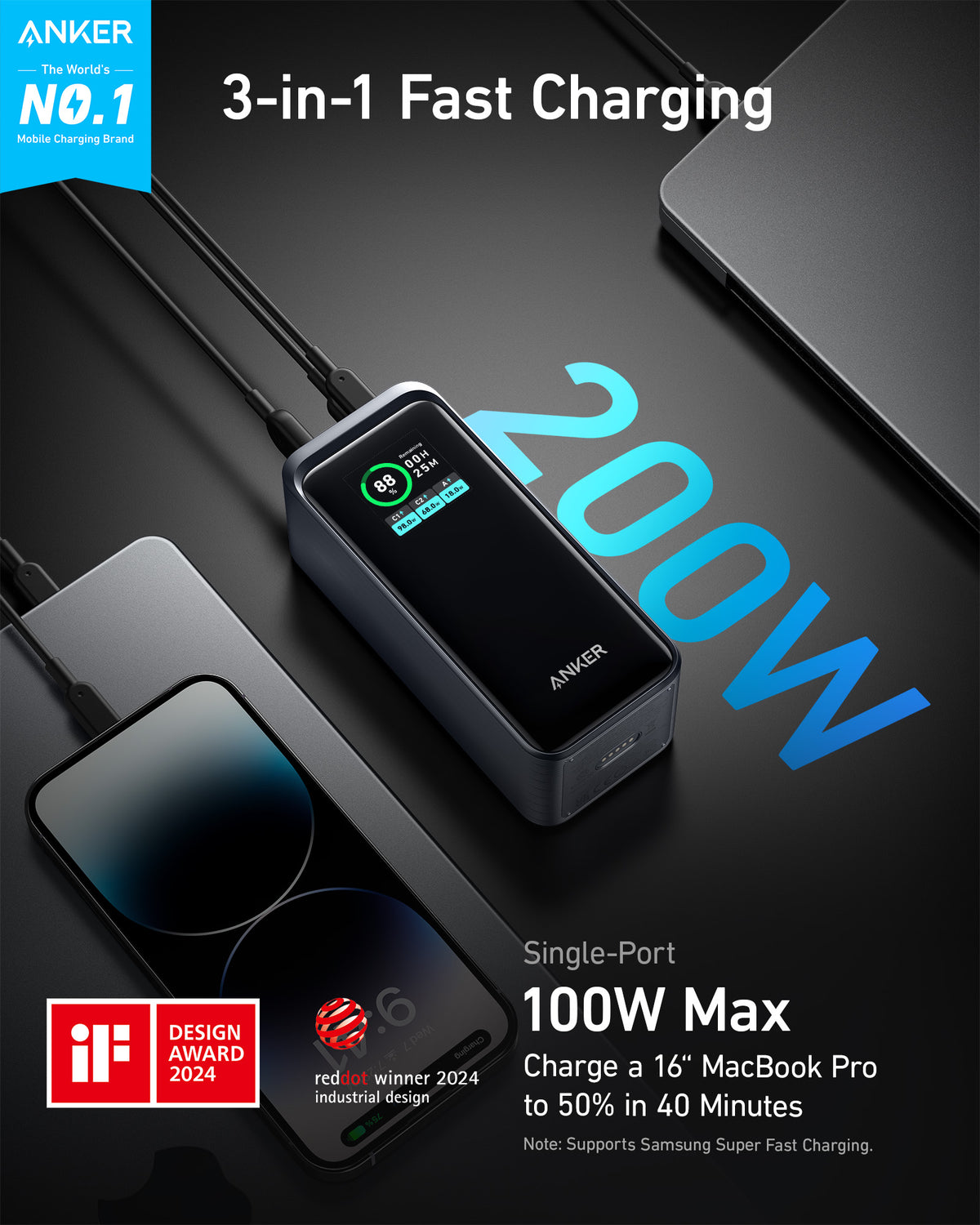 Anker Prime 20,000mAh Power Bank (200W)