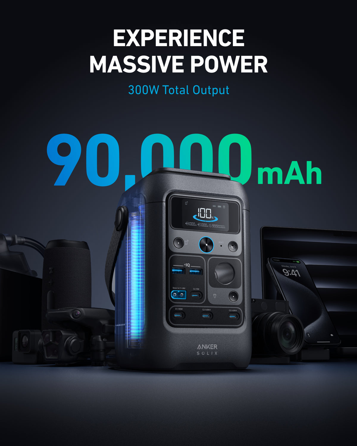 Anker SOLIX C300X DC Portable Power Station - 90,000mAh (288Wh) | 300W