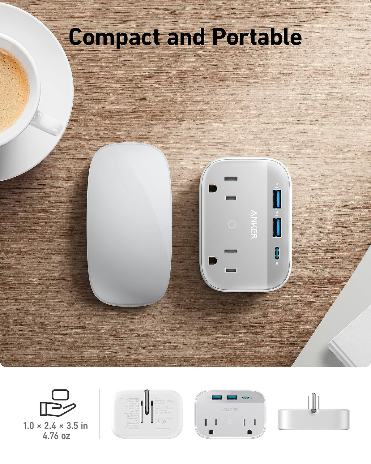 Anker Portable Outlet Extender with Foldable Plug