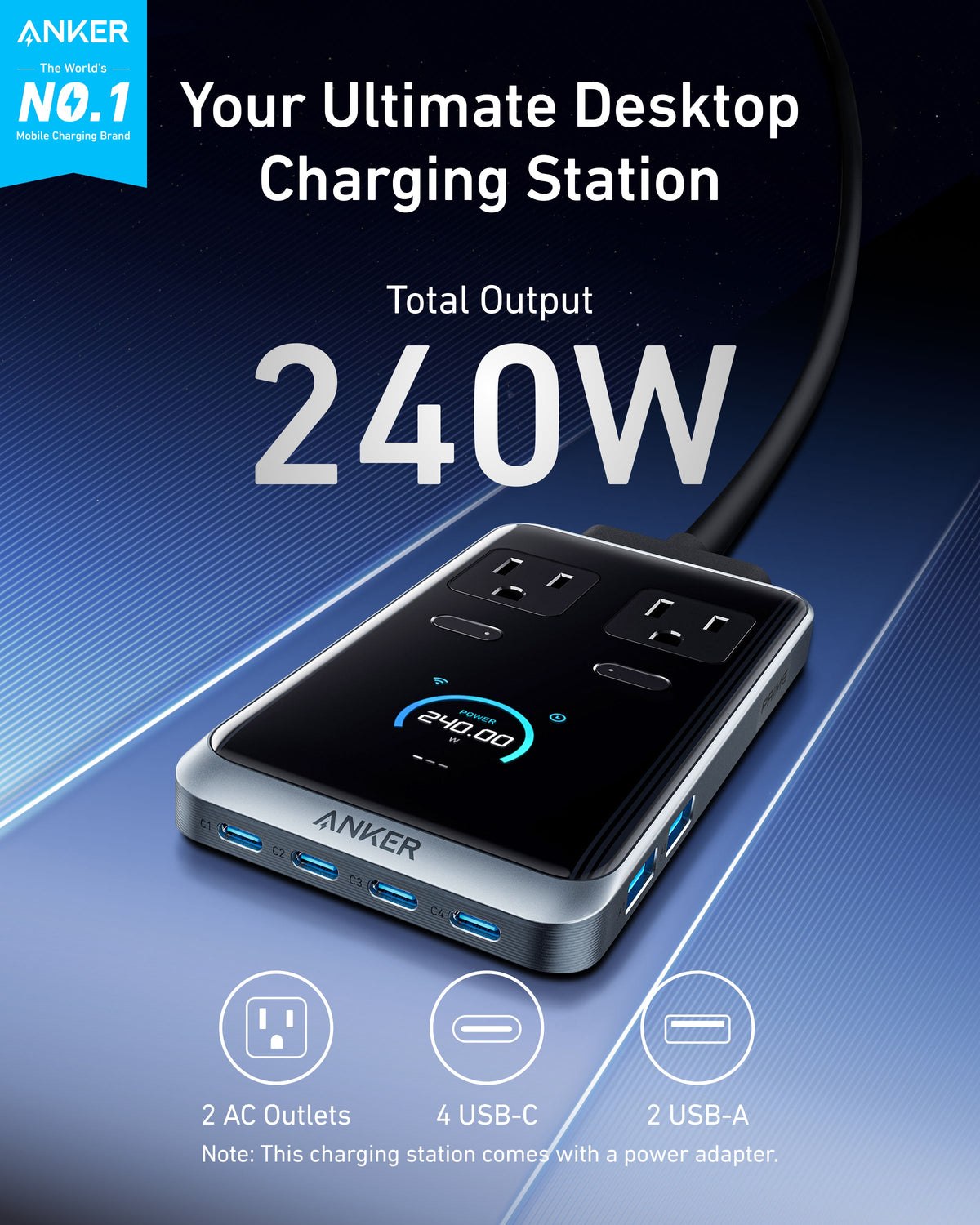 Anker Prime Charger (250W, 6 Ports, GaNPrime) and Charging Station (8-in-1, 240W)