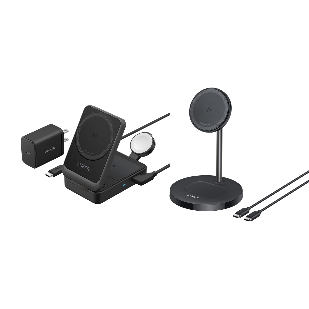 Anker MagGo Wireless Charging Station (Foldable 3-in-1) &amp; Anker MagGo Wireless Charger (2-in-1, Stand)