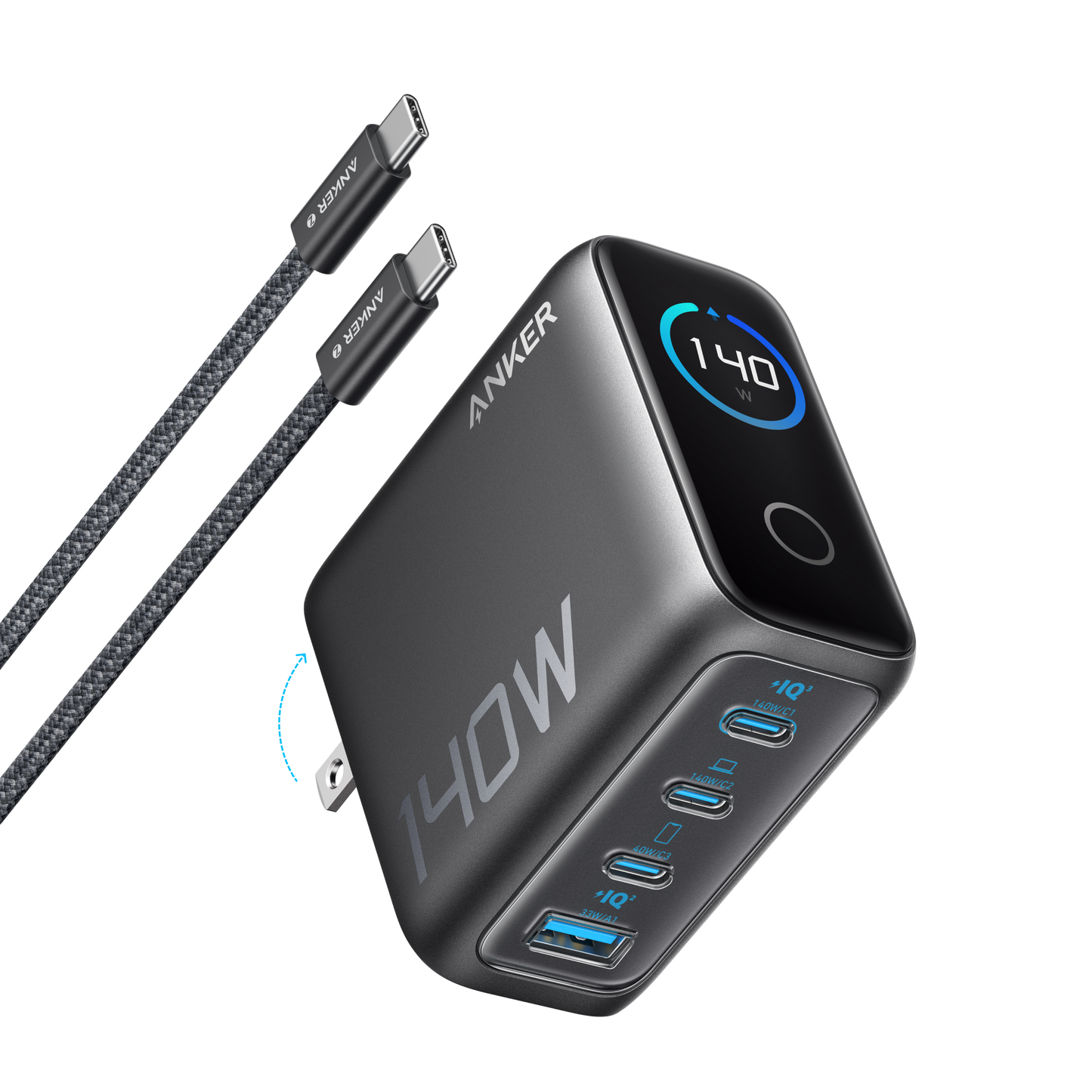 Anker Laptop Charger (140W, 4-Port, PD 3.1) with USB-C Cable