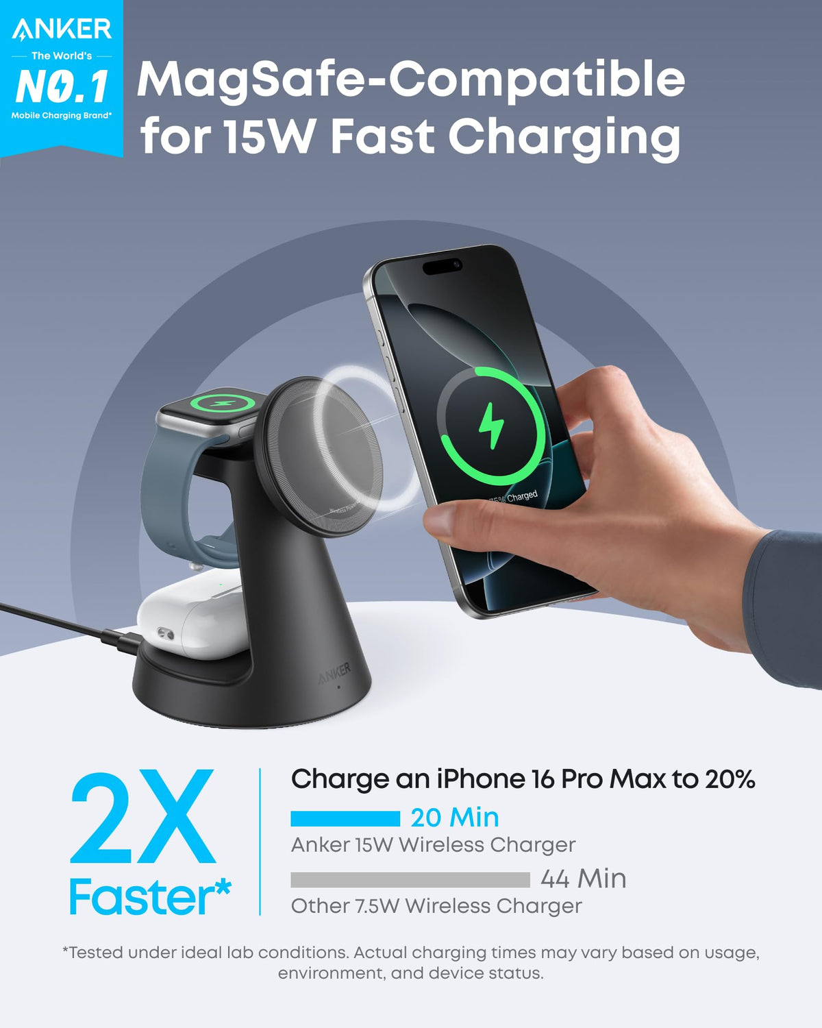 Anker MagGo Wireless Charging Station (3-in-1, Dock Stand)