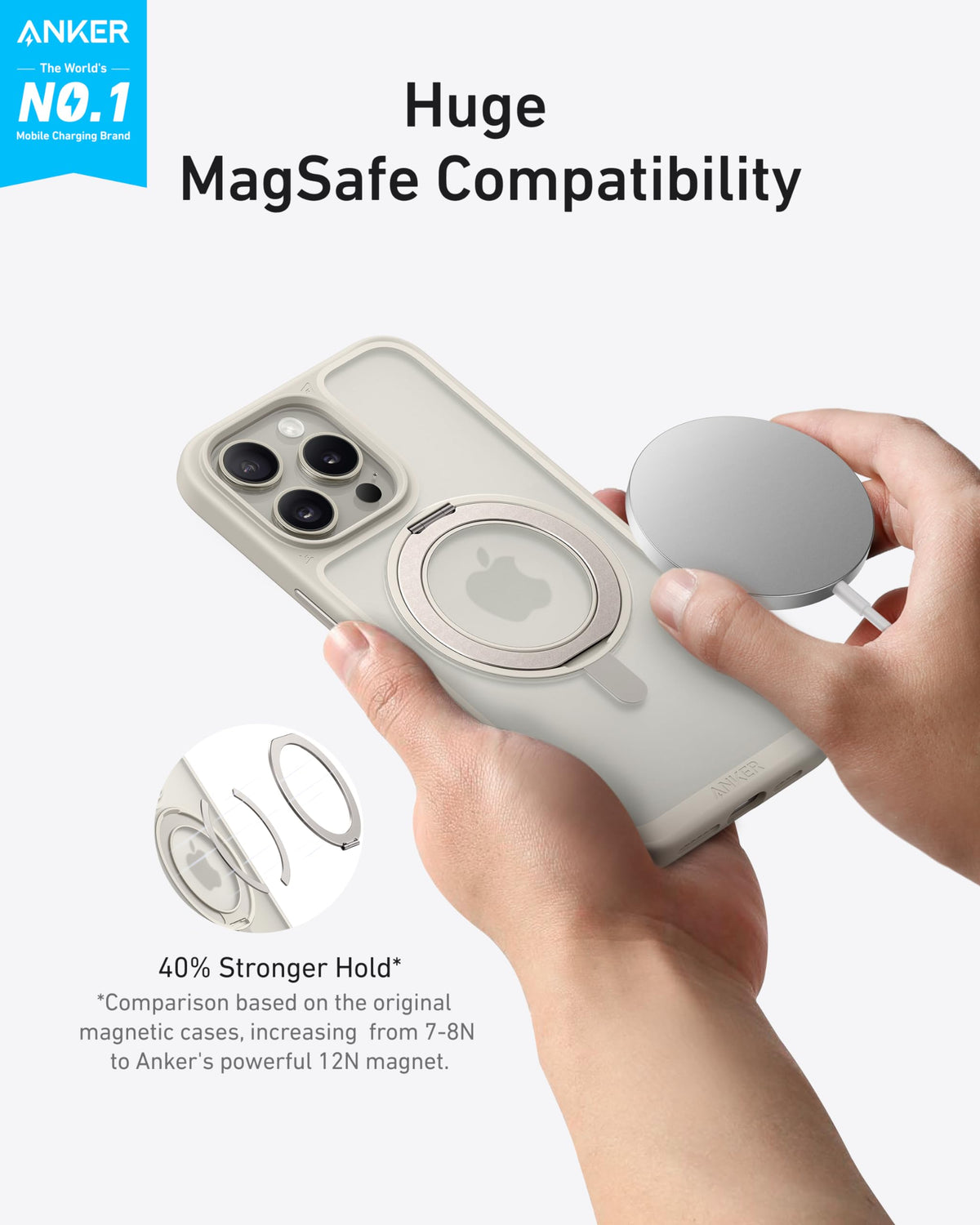 Anker Magnetic Phone Case with Ring Stand (For iPhone 15 Pro)