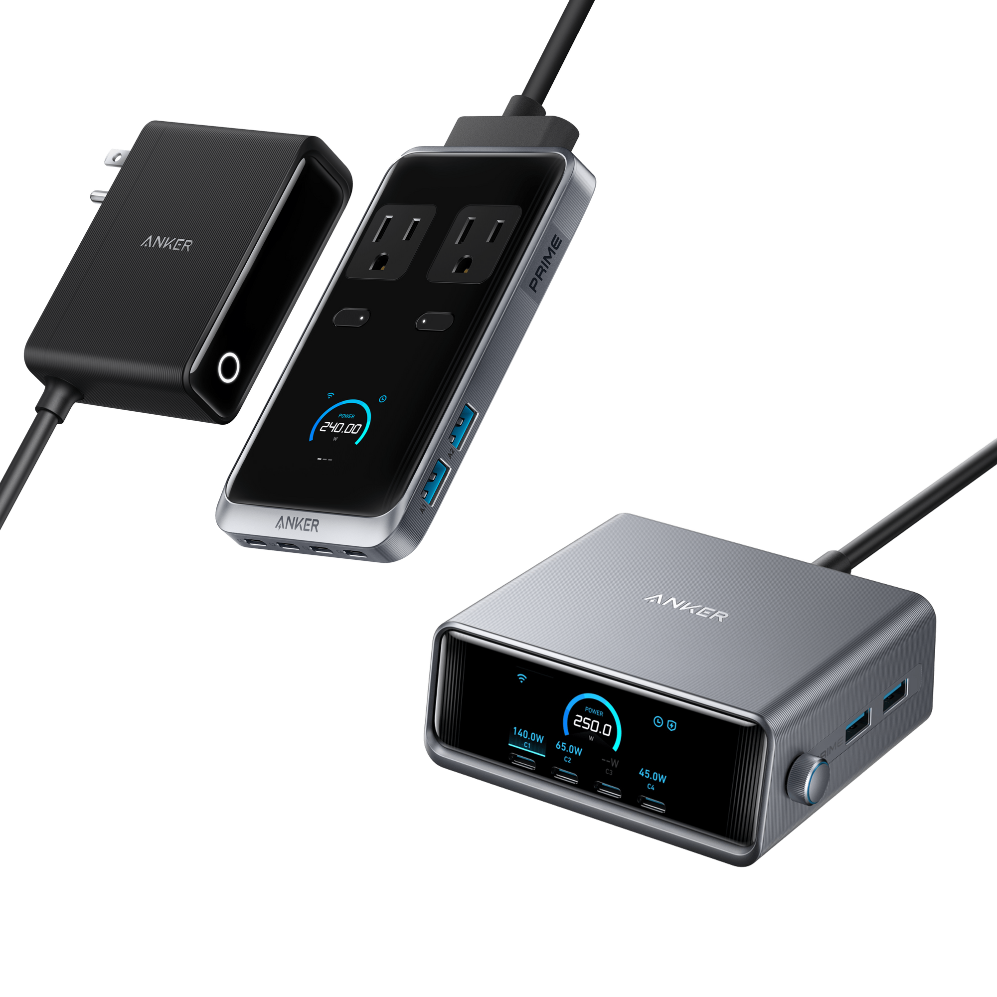 Anker Prime Charger (250W, 6 Ports, GaNPrime) and Charging Station (8-in-1, 240W)
