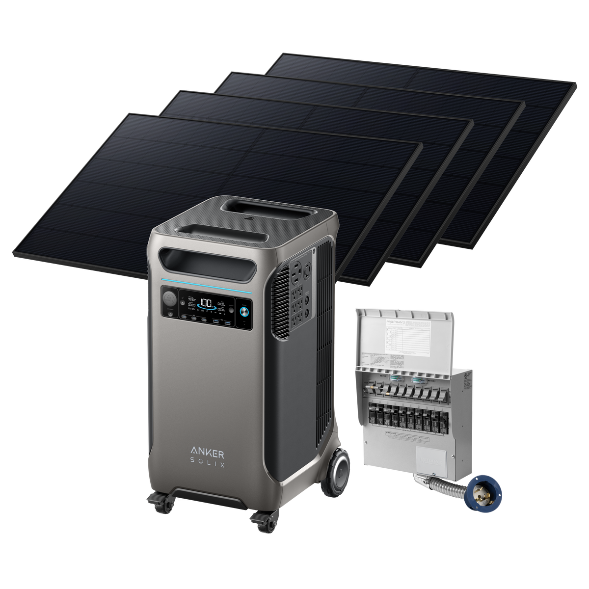 Anker SOLIX &lt;b&gt;F3800&lt;/b&gt; + Home Backup Kit (Transfer Switch + Cable) + 4× 405W Rigid Solar Panels