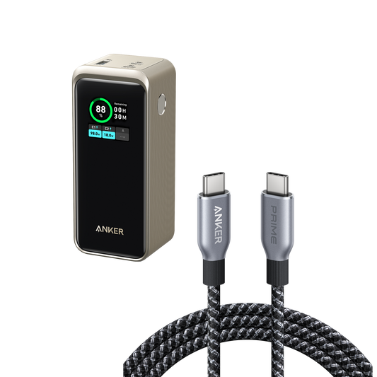 Anker Prime 20,000mAh Power Bank (200W) and Anker Prime USB-C to USB-C Cable (6 ft 240W, Upcycled-Braided)