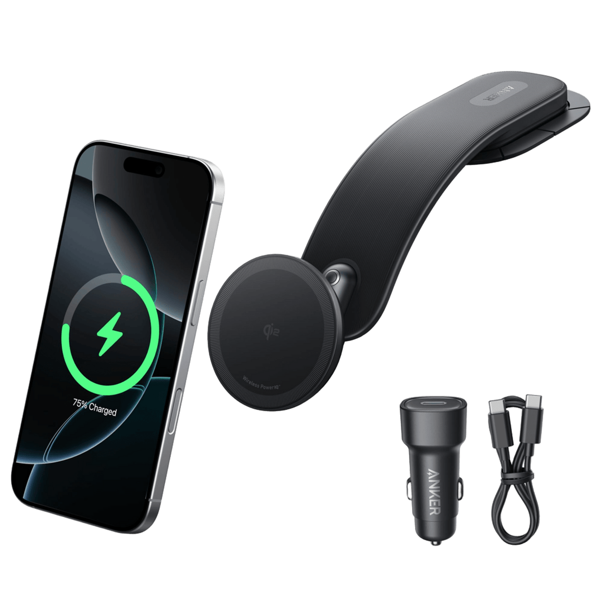 Anker Nano Charger (45W), Anker Nano Wireless Car Charger, and Anker USB-C to USB-C Cable