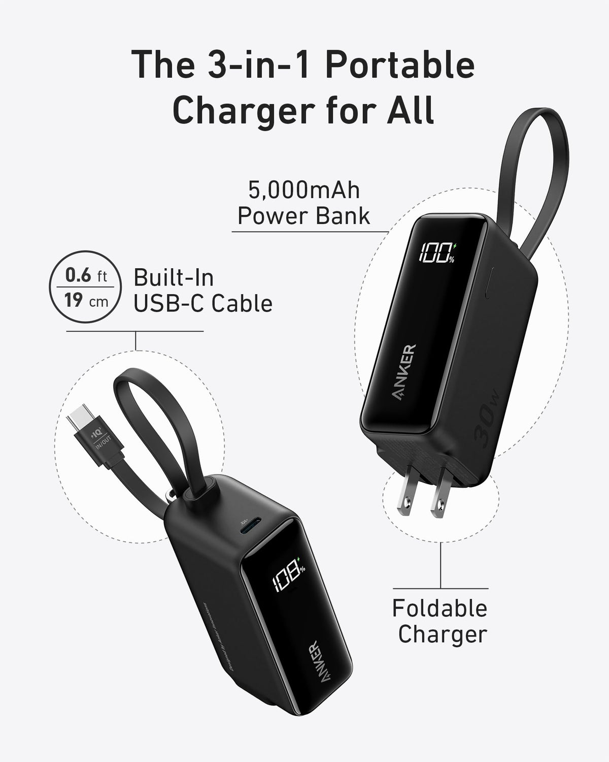Anker Power Bank (30W, 5k) and Anker MagGo Wireless Charging Station (3-in-1)