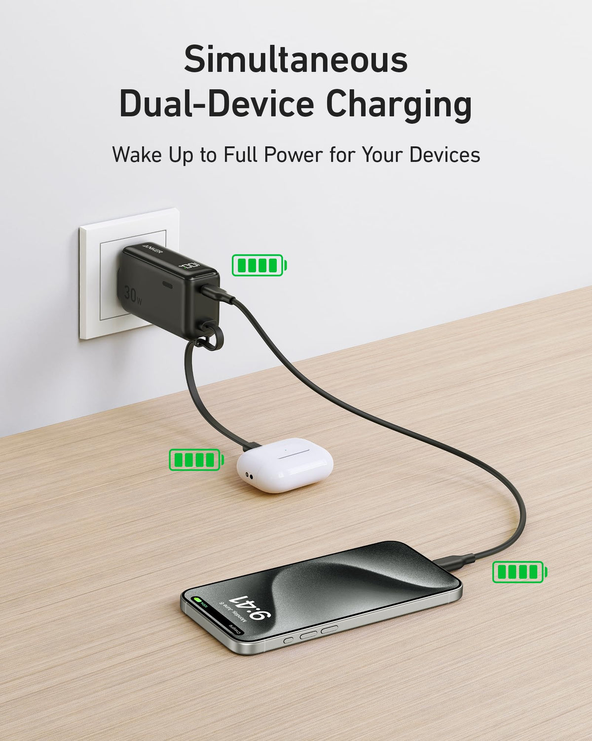 Anker 3-in-1 Power Bank (30W, Fusion, Built-In USB-C Cable)