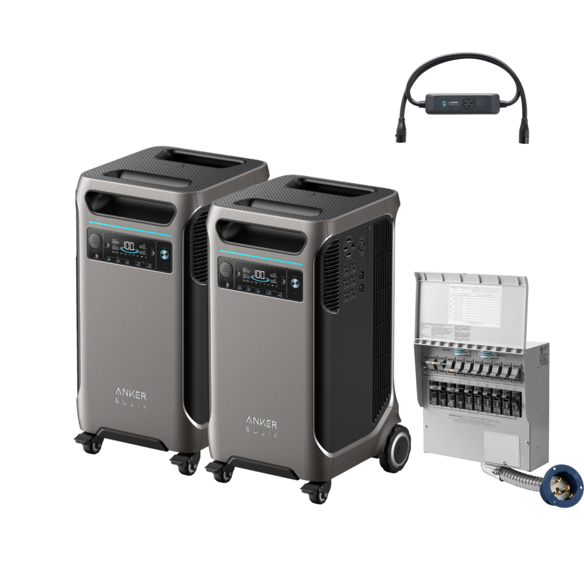 2× Anker SOLIX &lt;b&gt;F3800&lt;/b&gt; + Double Power Hub + Home Backup Kit (Transfer Switch + Cable) - NEW